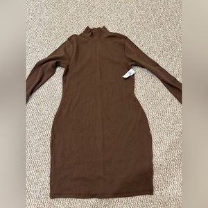 Old Navy - Fitted Long Sleeve Rib-Knit Mini Dress - Size Petite M - Brown